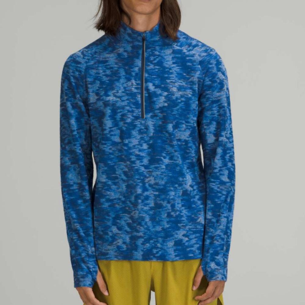 lululemon Surge Warm 1/4 Zip Mens XL Jacquard Running Rulu Pullover Blue Camo